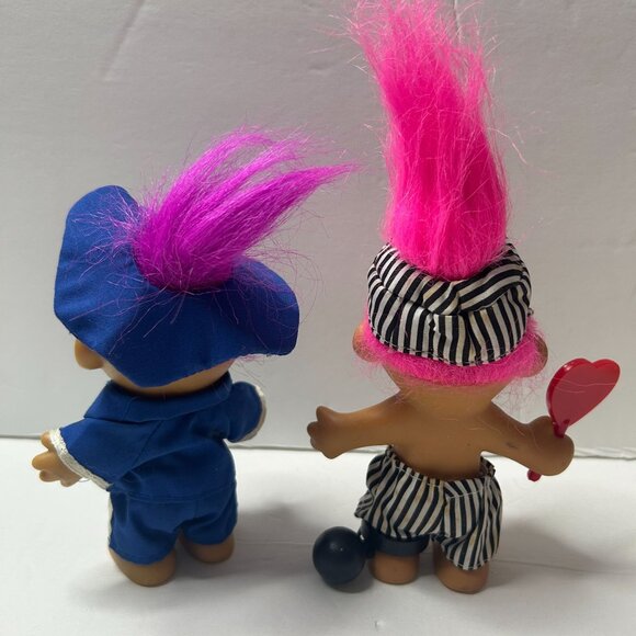 Vintage Russ Troll Dolls - Police & Prisoner of Love with Pink & Purple Hair - Picture 2 of 9